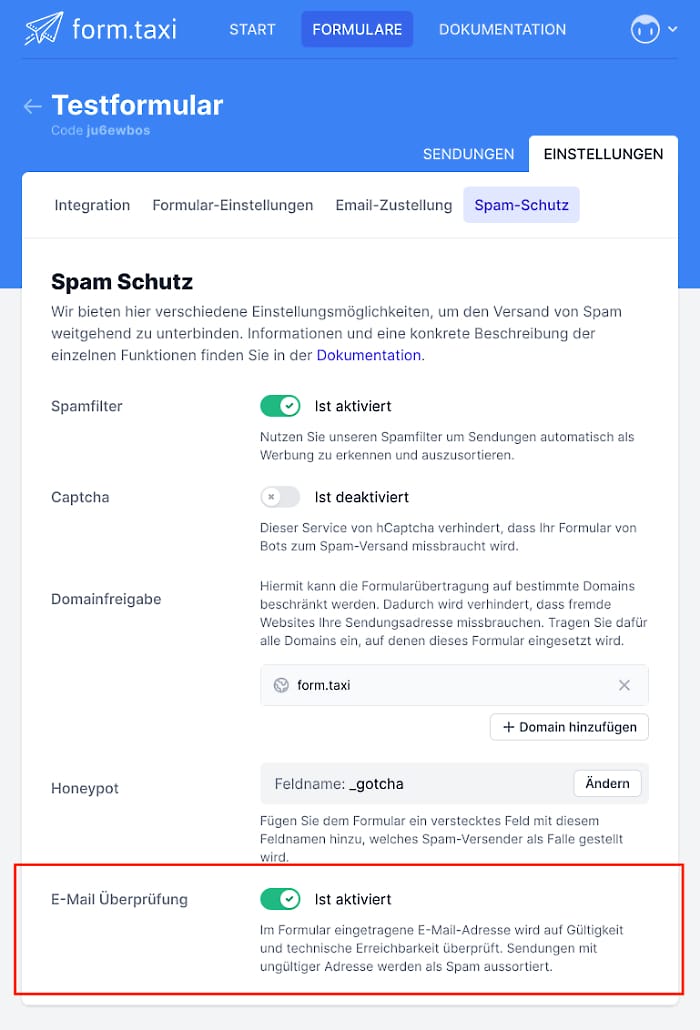 Panel Email-Überprüfung