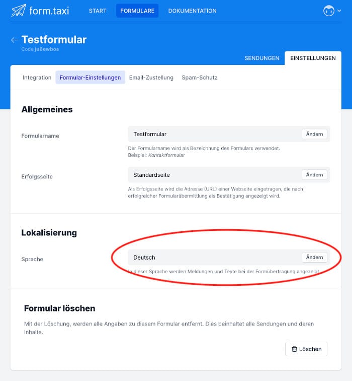 Panel Sprachauswahl