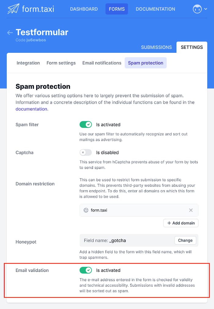 panel email validation