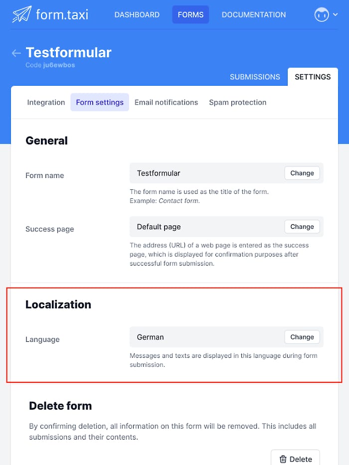 panel language selection