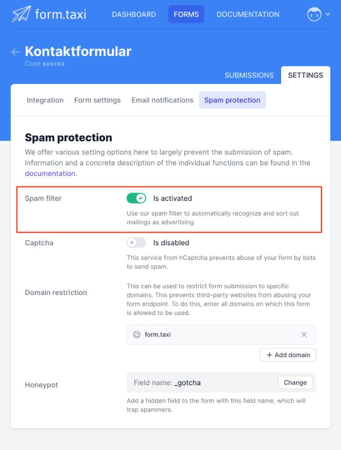 panel spam filter